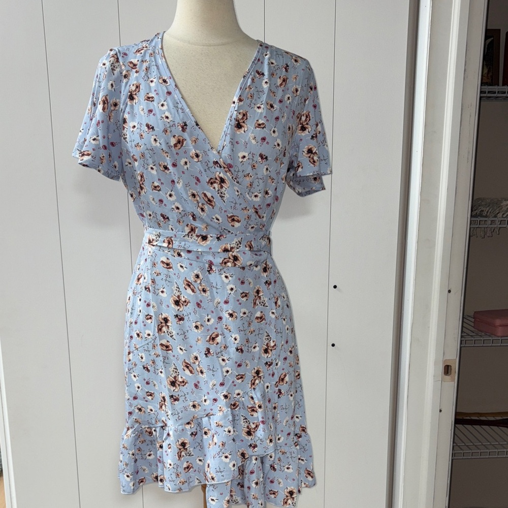 NWT Chic Floral Mini Dress in Light Blue